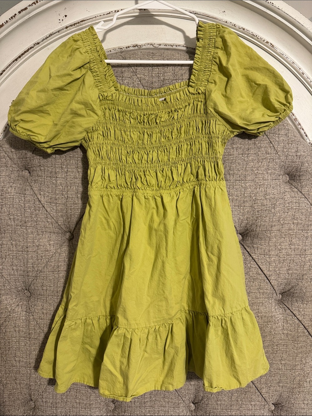 Women’s Smocked Puff-Sleeve Dress in Lime Green